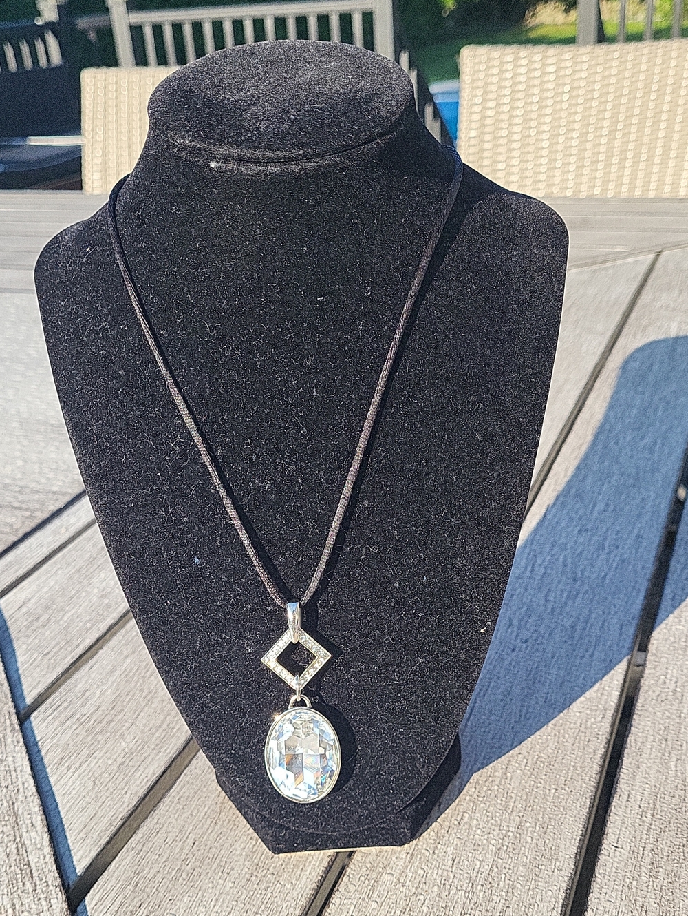 Touchstone Swarovski Crystal Pendant Necklace with Black Cord -